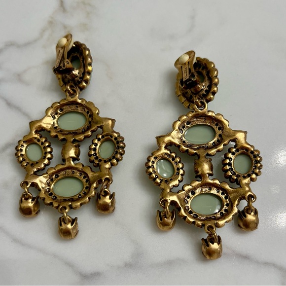 Oscar de la Renta Cabochon Chandelier Earrings - Seafoam and Gold - Picture 5 of 8